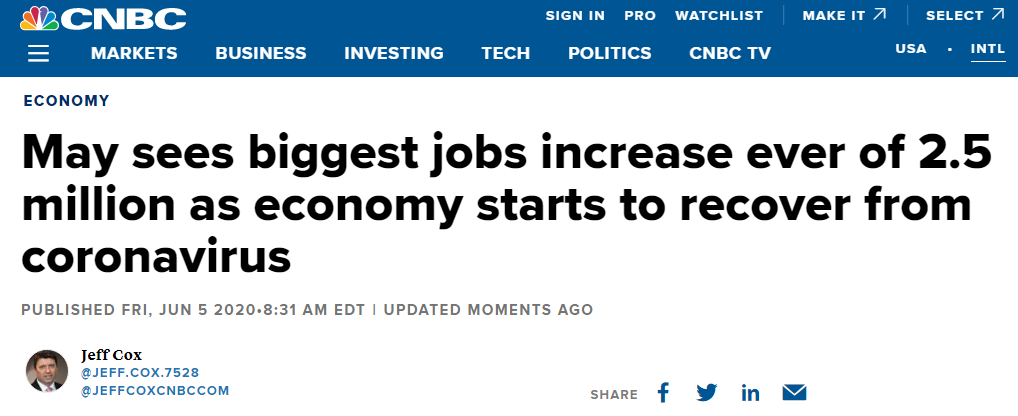 Biggest jobs increase May 2020