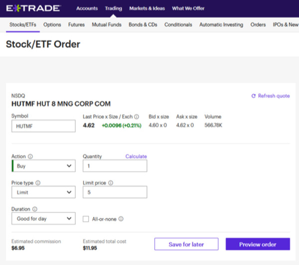 Etrade stock/etf order page.