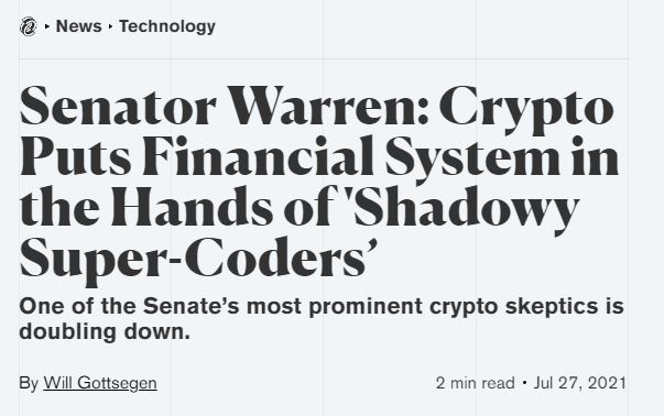 Senator warren article about cryptocurrencies